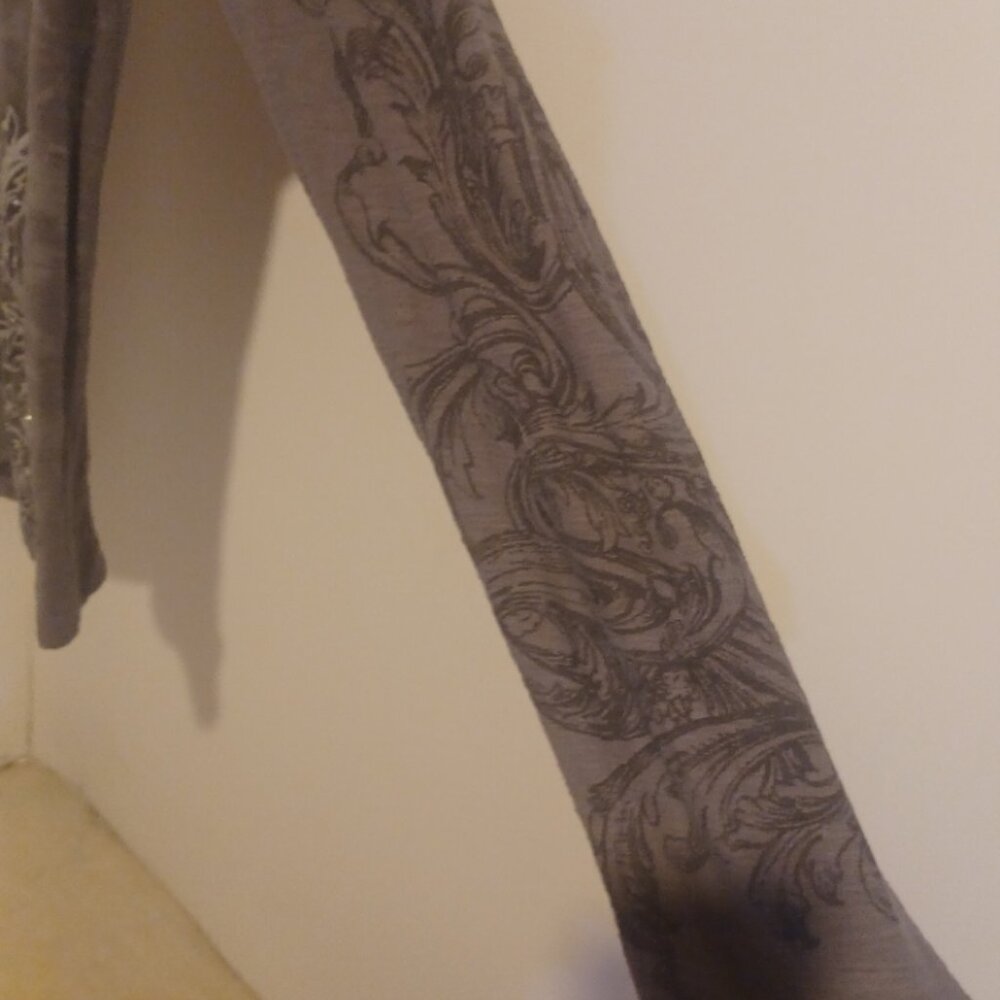 Plus Vanity Cotton Grey Blingy Silver Cute Graphic long Sleeve Shirt 2X - Picture 5 of 5